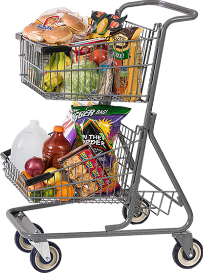 shopping cart full of groceries
